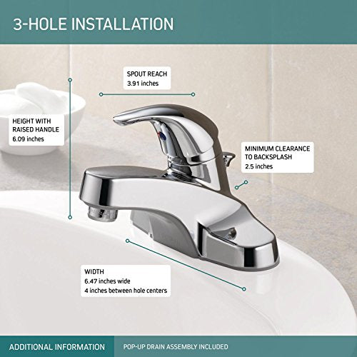 Peerless Centerset Bathroom Faucet Chrome, Bathroom Sink Faucet, Single Handle, Drain Assembly, Chrome P136LF - color: Chrome