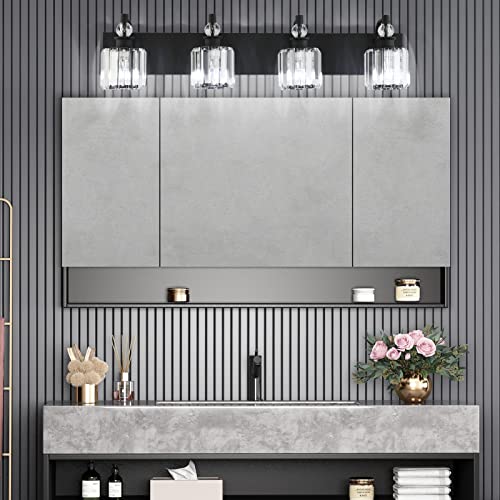 Ralbay Black Crystal Vanity Light Fixtures 4 Light Crystal Bathroom Vanity Lights Fixtures Over Mirror Modern Matte Black Bath Wall Lights - color: Black, size: 32 inch