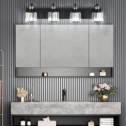 Ralbay Black Crystal Vanity Light Fixtures 4 Light Crystal Bathroom Vanity Lights Fixtures Over Mirror Modern Matte Black Bath Wall Lights - color: Black, size: 32 inch