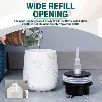 BosilunLife Ceramic Soap Dispenser - Dish Soap Dispenser for Bathroom 12Oz | Refillable Liquid Hand Wash Dispenser for Essential Oil, Lotion Soap, Marble - color: Marble