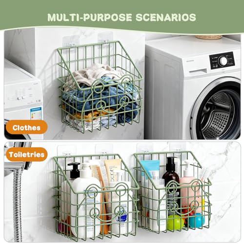 Greentainer 2 Pack Bath Toy Storage Organizer, Large Rustproof Metal Wire Basket, Wall Mounted Hanging Bathtub Holder, Bathroom Shower Caddy for Tub Toys & Toiletries - color: Green-frog