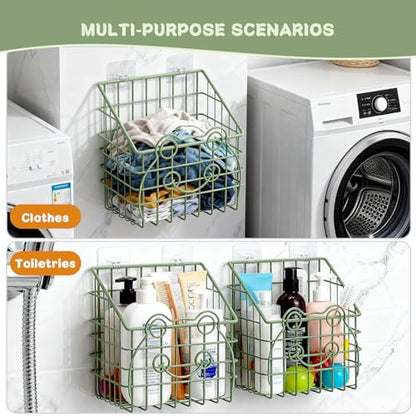 Greentainer 2 Pack Bath Toy Storage Organizer, Large Rustproof Metal Wire Basket, Wall Mounted Hanging Bathtub Holder, Bathroom Shower Caddy for Tub Toys & Toiletries - color: Green-frog