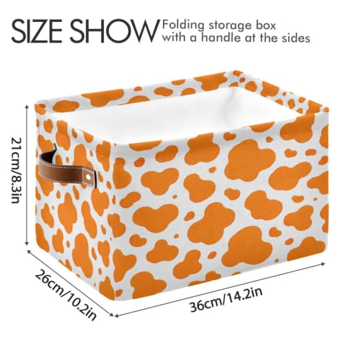 Orange Cow Print Storage Baskets 1 Pack | Collapsible Open Home Storage Bin with Handle for Home Bedroom Cloth