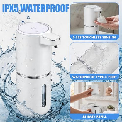 Automatic Foam Soap Dispenser – USB Rechargeable Smart Hand Soap Dispenser with 4-Level Adjustable, 380mL Wall Mounted or Countertop, IPX5 Waterproof, for Bathroom Kitchen (White) - color: White1