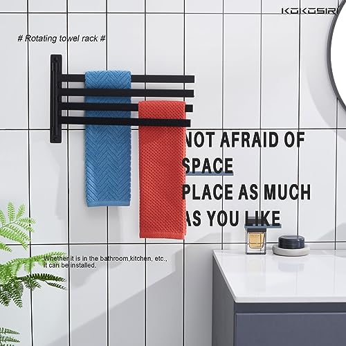 KOKOSIRI Bathroom Towel Bars Swivel Towel Rails Matte Black Swing Out Hand Towel Holder 4-Arm for Bath Kitchen Wall Stainless Steel B5007BK-A4 - size: 4-Bar