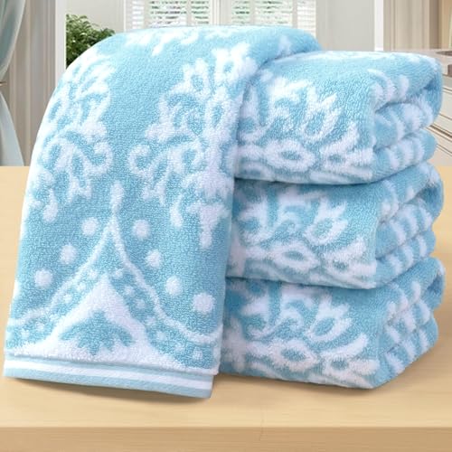 Hand Towels for Bathroom, Bath Hand Towel Set of 4, 16"x27" - 100% Cotton | Quick Dry | Soft | Light Weight | Absorbent, Jacquard Decorative Hand Towels Set, Aqua and White Damask Patterned - color: Aqua and White Damask, size: 4 PC Hand Towel Set