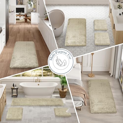 Walensee Bathroom Contour Rug (20x24, Light Tan) Non Slip Bath Mat Water Absorbent Soft Microfiber Shaggy Bathroom Mat Machine Washable Bath Rug U Shape Toilet Rug - color: Light Tan, size: 2' x 1'8"