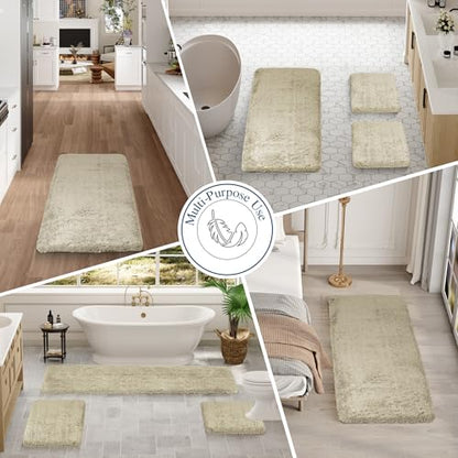 Walensee Bathroom Contour Rug (20x24, Light Tan) Non Slip Bath Mat Water Absorbent Soft Microfiber Shaggy Bathroom Mat Machine Washable Bath Rug U Shape Toilet Rug - color: Light Tan, size: 2' x 1'8"