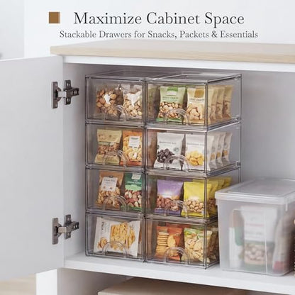 8 Pack Small Clear Stackable Acrylic Storage Boxes & Drawers | Storage Organizer, Clear Plastic Makeup Organizer, Ideal for Vanity, Cabinet, Desk Organization, Art Tool & Sketch