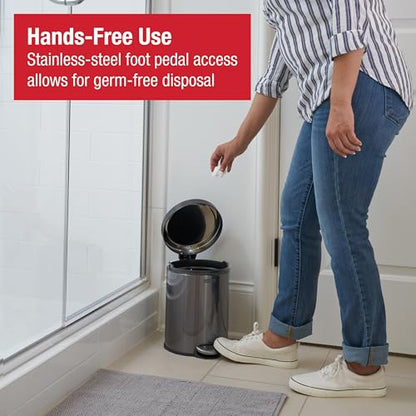 Rubbermaid Stainless Steel Round Step-On Trash Can, 1.6-Gallon, Charcoal, Wastebasket with Lid for Home/Bathroom/Kitchen/Office - style: Round Step-On