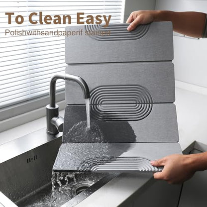 Foldable Stone Dish Drying Mat for Kitchen Counter, Diatomaceous Earth Drying Mat with Non-Slip Backing, Heat Resistant Multifunctional Mat for Kitchen & Bathroom, Instant water absorption-(24"×16") - color: Light Gray
