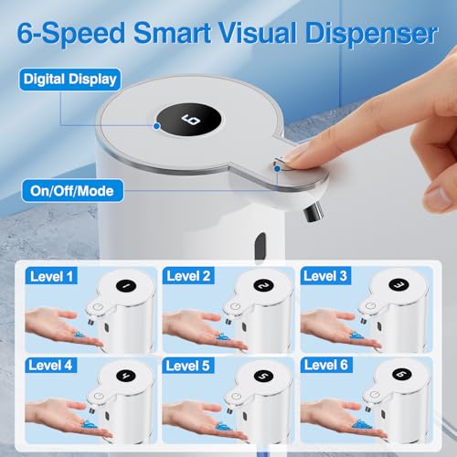 Fachixy Automatic Liquid Soap Dispenser Touchless, Smart Digital Display | 12.8oz/380mL, Up to 90 Days Battery Life, 6 Adjustable Level, Rechargeable, Wall Mountable IPX5 for Kitchen & Bathroom, White - color: White, style: Liquid
