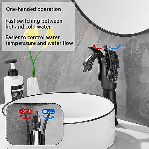 Oil Rubbed Bronze Swan Shape Single Handle One Hole Bathroom Vessel Sink Faucet Deck Mount Lavatory Sink Faucet - color: Bronze, size: Tall
