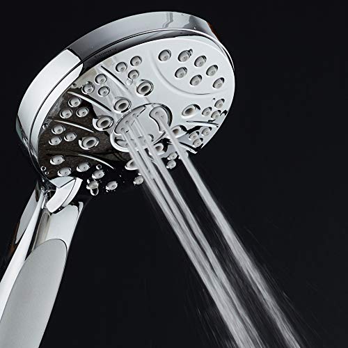 High Pressure 6-setting Luxury Handheld Shower Head – Extra Long 6 Foot Stainless Steel Hose – Anti Clog Jets – Anti Slip Grip – Top US Brand – Includes Extra Wall Bracket – Chrome Finish - color: Chrome, style: 2.5 Gallons Per Minute