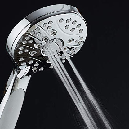 High Pressure 6-setting Luxury Handheld Shower Head – Extra Long 6 Foot Stainless Steel Hose – Anti Clog Jets – Anti Slip Grip – Top US Brand – Includes Extra Wall Bracket – Chrome Finish - color: Chrome, style: 2.5 Gallons Per Minute