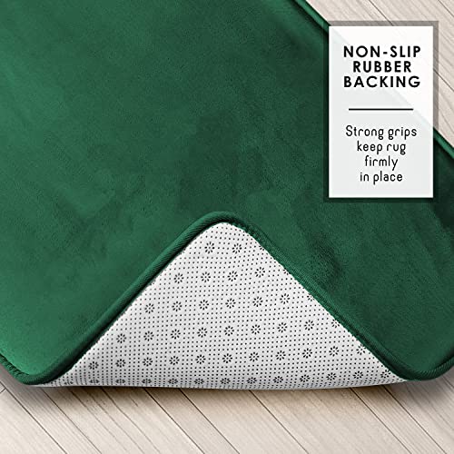 Clara Clark 3 Piece Bathroom Rugs Bath Mat Set, Velvet Memory Foam Bath Mats for Bathroom - Non-Slip, PVC Backing Bath Rugs, Washable - Dries Quickly, Green - color: Hunter Green