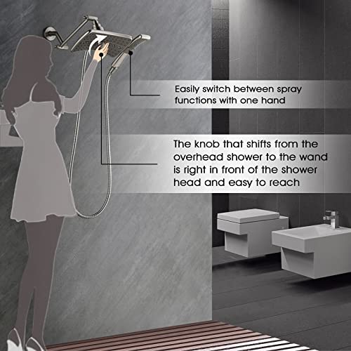 BRIGHT SHOWERS High Pressure Shower Head Combo with Two Spray Setting Fixed Shower Head and Two Spray Settings Handheld Shower Head with Grey Face, Brushed Nickel - color: Brushed Nickel, size: 2.5 Gallon Per Minute