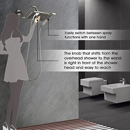 BRIGHT SHOWERS High Pressure Shower Head Combo with Two Spray Setting Fixed Shower Head and Two Spray Settings Handheld Shower Head with Grey Face, Brushed Nickel - color: Brushed Nickel, size: 2.5 Gallon Per Minute