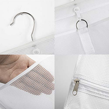 ALYER Hanging Semi Round Storage Mesh Bag,Collapsible Laundry Hamper Basket with Durable Hanger (Black) - color: Black