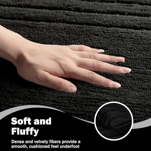 Black Bathroom Runner Rugs, Non-Slip Extra Long Bath Mat | Extra Long Bath Rug, Machine Washable Large Bath Mats for Tub and Shower, Plush Shaggy Runner, 24x60" - color: Black, size: 2' x 5' (Rectangular)