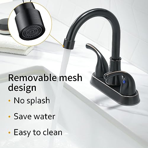 Bathroom Sink Faucet FRANSITON 4 Inch Faucet 2 Handle Bathroom Sinks Faucets Lead-Free Oil Rubbed Bronze Bath Sinks Faucets with Pop-up Drain Stopper and Supply Hoses - color: Oil Rubbed Bronze