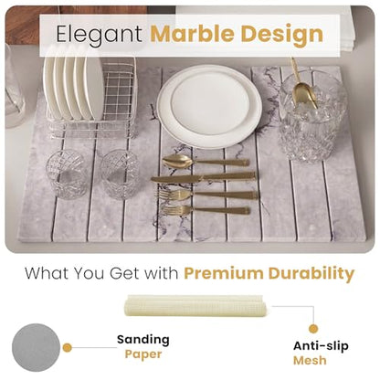Large Stone Dish Drying Mat for Kitchen Counter 24"(L)×16"(W) – in Super Absorbent Diatomaceous Earth Drying Stone, Quick-Dry & Collapsible for Dishes, Bottles & Cups (Grey) - color: Gray