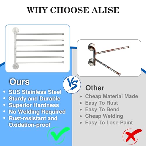Alise Swivel Towel Rack 13.9", 6 Arm Swing Out Towel Bar, Brushed Nickel | Space Saving Swing Arm Towel Rack for Bathroom Kitchen, 180° Rotating, SUS304 Stainless Steel - color: Brushed Nickel, size: 6-Bars