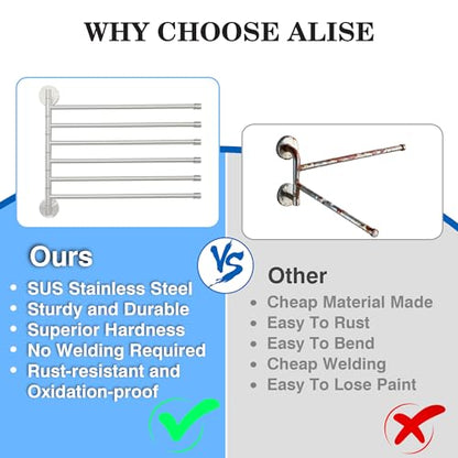 Alise Swivel Towel Rack 13.9", 6 Arm Swing Out Towel Bar, Brushed Nickel | Space Saving Swing Arm Towel Rack for Bathroom Kitchen, 180° Rotating, SUS304 Stainless Steel - color: Brushed Nickel, size: 6-Bars
