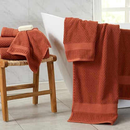 NY Loft 100% Cotton 4-Pack Bath Towel Set | Clay | Oeko-TEX | Quick-Dry | Four 30" x 52" Bath Towels | Super Absorbent | Designer-Styled Texture - color: Baked Clay, size: Bath Towel (4 Pack)