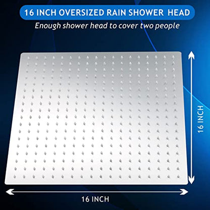 Voolan Oversize Rain Shower Head - High Flow Square Rainfall Showerhead - Waterfall Full Body Coverage - Universal Ceiling or Wall Mount (16 Inch, Chrome) - color: Chrome, size: 16 Inch