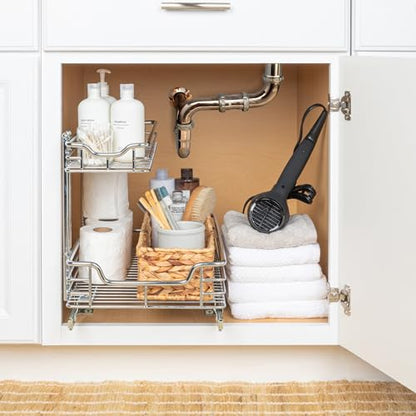 Household Essentials Glidez 2‑Tier Multipurpose Chrome‑Plated Steel Pull‑Out/Slide‑Out Under Sink Organizer, Chrome Finish - size: 12.25" - Standard, style: Undersink