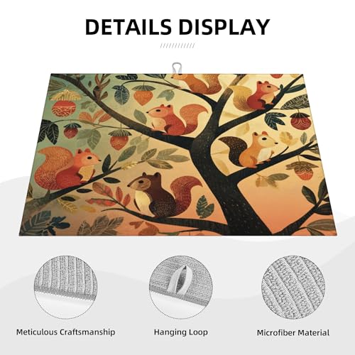 Squirrel Dish Drying Mats for Kitchen Counter Absorbent Reversible Drying Mats Microfiber Kitchen Countertop Protector Dishes Drying Pad Extra Large “18 x 24" Dish Mat - color: Brown - Squirrel
