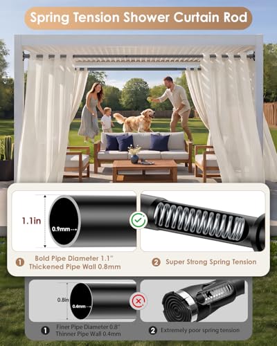 Matte Black Extra Long Tension Shower Curtain Rod No Drilling Adjustable 30-108 In(9ft) 1.1" Diameter Stainless Steel, Rustproof Heavy Duty, Room Divider for Bathroom Window Patio Closet - color: Black, size: 30-108''