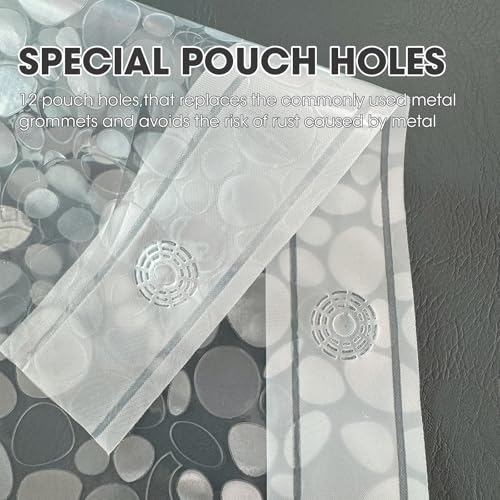 Clear Plastic Shower Curtain Liner, 3D Pebble, 70x72 in, 1 Pack | 100% waterproof, PEVA, modern 3D pattern, 12 rust-free pouch holes, fits standard tubs, for home, hotel, dorm - color: Pebble-clear