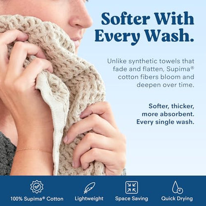 ONSEN Supima® Waffle Hand Towels, Quick Dry Lint Free 100% USA Cotton, Lightweight Absorbent Hand Towel Set, 16x30 in (Oatmeal, Hand Towel 2-Pack) - color: Oatmeal, size: Hand Towel 2-Pack