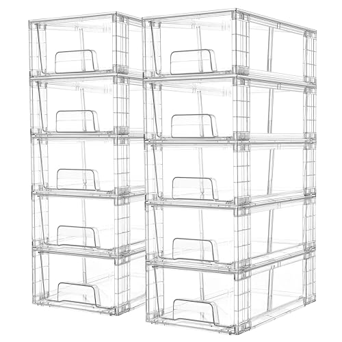 Vtopmart 10 Pack Stackable Clear Drawer with Dividers | Clear Drawer Organizers with Removable Dividers for Flexible storage. Stackable, Non-slip, for Fridge, Under Sink & Bthroom - size: 10Pack 4.4"H-with Dividers
