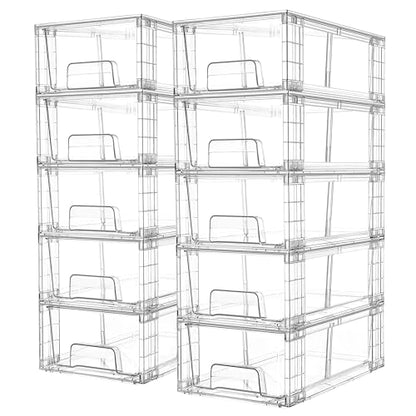 Vtopmart 10 Pack Stackable Clear Drawer with Dividers | Clear Drawer Organizers with Removable Dividers for Flexible storage. Stackable, Non-slip, for Fridge, Under Sink & Bthroom - size: 10Pack 4.4"H-with Dividers