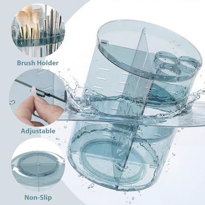 Rotating Makeup Organizer, DIY 8 Adjustable Layers Spinning Skincare Storage, Cosmetic Display Case with Brush Holder and Perfume Tray, Multi-Function Vanity Bathroom Countertop Organizer Clear Blue - color: Clear Blue