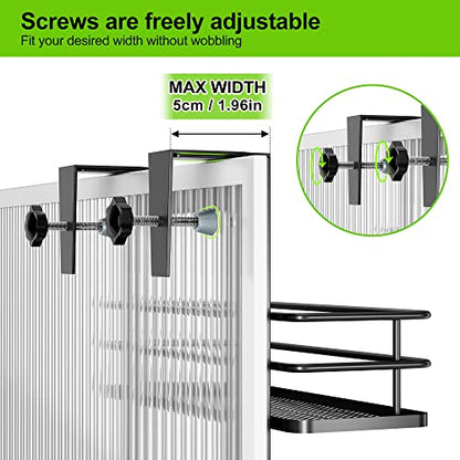 Orimade Adjustable Hanging Over the Shower Door Caddy with Hooks, Bathroom Organizer Shelf Storage Rack,No Drilling Rustproof Basket for Inside Shower, Matt Black 3 Tier