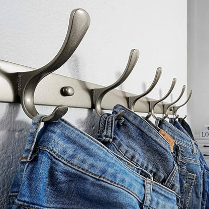SKOLOO Coat Rack Wall Mounted - 6 Hooks, Pack of 2, Heavy Duty, Stainless Steel, Metal Wall Hanger, Sturdy Coat Hooks for Hanging Coats, Jacket, Clothes, Hat, Matte Grey - color: Matte Grey, size: 6 Hook(2 Pack)