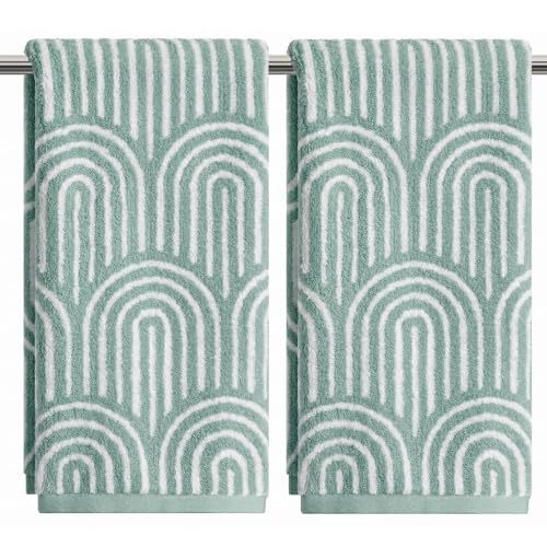 Artoid Mode 2 Pcs Beige Blue Arched Stripes Jacquard Hand Towels for Bathroom, 100% Cotton Soft Absorbent Bathroom Decor Towels, 13.7 x 29.5 Inch - color: Beige/Blue, size: 13.7" x 29.5", 2PCS