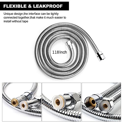 Blissland Shower Hose Extra Long 118 Inches Brushed Chrome Handheld Shower Head Hose with Brass Insert and Nut - Lightweight and Flexible - style: 118''Stainless Steel