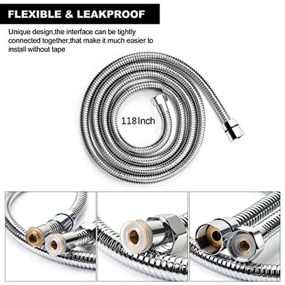 Blissland Shower Hose Extra Long 118 Inches Brushed Chrome Handheld Shower Head Hose with Brass Insert and Nut - Lightweight and Flexible - style: 118''Stainless Steel