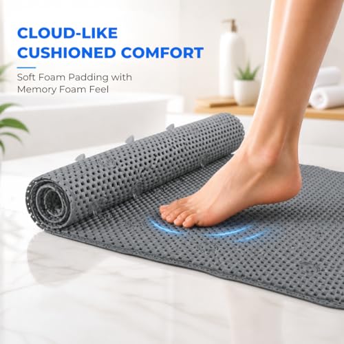 Bath Bliss Cushioned Foam Bath Mat Non Slip Bathtub Mat with 58 Suction Cups Dark Grey Color 17x36 | Machine Washable | Quick Drain Safety - color: Dark Grey