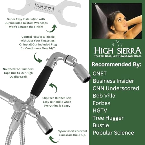 High Sierra® Lead-Free Metal 3-way Combo Shower Kit. Built in Diverter Valve Effortlessly Diverts Flow from the Fixed Shower Head to the Handheld and back - Low Flow 1.8 GPM-Polished Brass - color: Polished Brass, size: 1.8 GPM