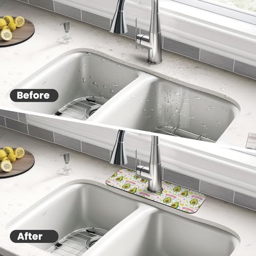 Cute Green Avocado Avocados Kawaii Kitchen Sink Splash Guard Faucet Mat Super Absorbent Fast Drying Mat Sink Gadgets-Fast Drying Pad Sink Mat For Kitchen Bathroom (15" X 5.5" ) - color: Avocado