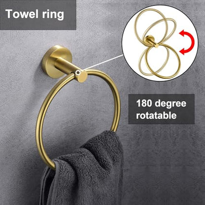 Brushed Gold Flip Toilet Paper Holder, Towel Ring Set 2 Pieces Hand Towel Holder for Bathroom Hardware Accessories Set SUS304 Stainless Steel Sturdy Wall Mount Bathroom Holder - color: Gold