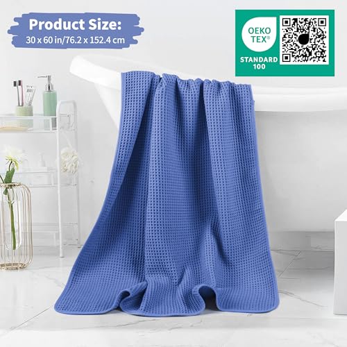 MICROFI New Microfiber Waffle Bath Towels, 2 Pieces, Soft, Absorbent, Fast Drying, Lint Free 430 GSM (30''x60''/76cm x 152cm) - color: Dark Blue