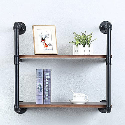 Industrial Pipe Shelves With Wood Planks,Rustic Pipe Shelving Wall Shelf | Metal Pipe Solid Pine Wood,Easy to Assemble,Wooden Board Thickness 0.78 In,For Bar Farmhouse Kitchen Office Bathroom,Bedroom - color: 2-layer, size: 24in