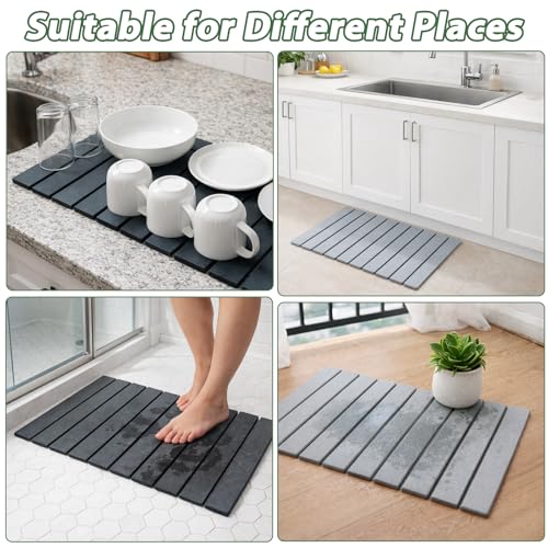 Aertiavty Stone Bath Mat Foldable, 23x15 Inch Bath Mat Stone Bathmat Quick Dry for Bathroom Kitchen Counter, Diatomaceous Earth Bathroom Mats for Water Absorbing Diatomite Self Drying Mats Dark Gray - color: Dark Gray